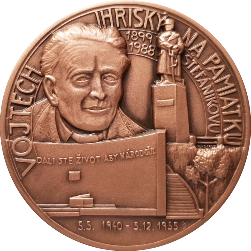 Mário Slezák - Vojtech Ihriský, pamätníky Štefánika, 2. sv. vojna, Považská Bystrica, Cu, averz