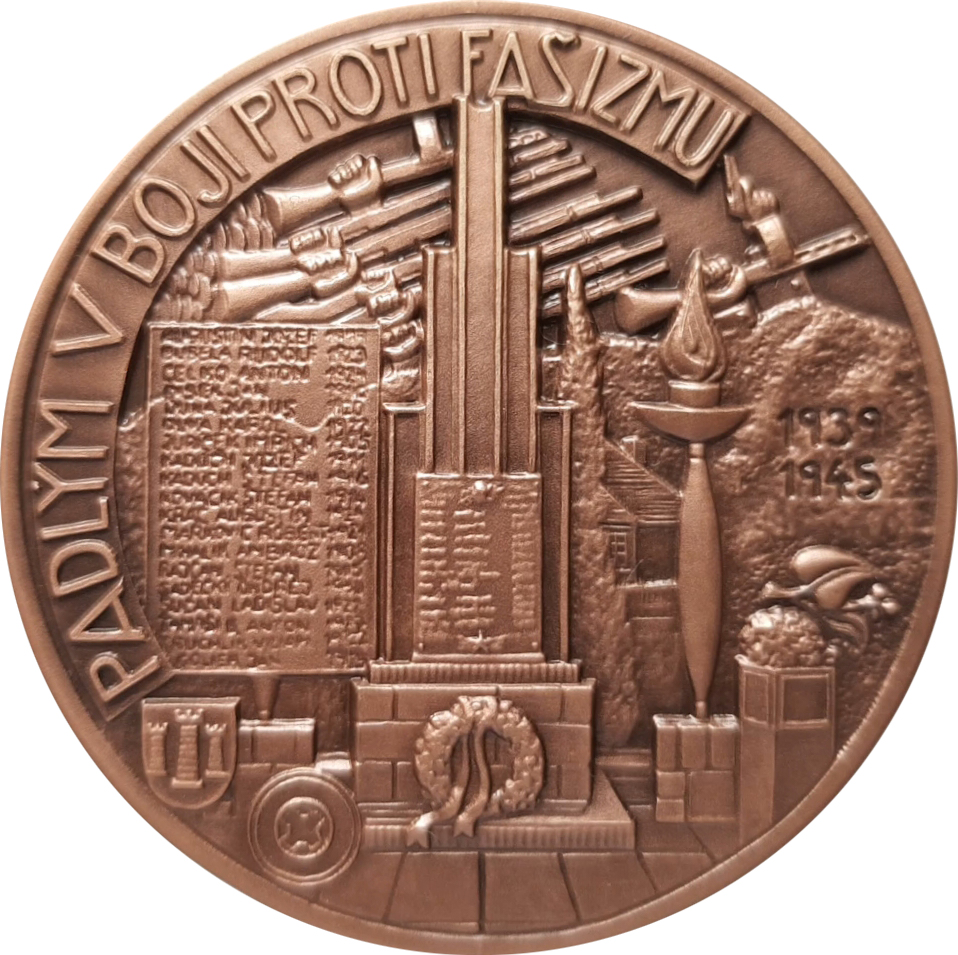 Mário Slezák - Vojtech Ihriský, pamätníky Štefánika, 2. sv. vojna, Považská Bystrica, Cu, reverz